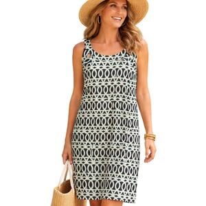 Lulu B Cooling Dress Womens XL Navy Aqua Geometric Cut Out UPF 50+ Resortwear